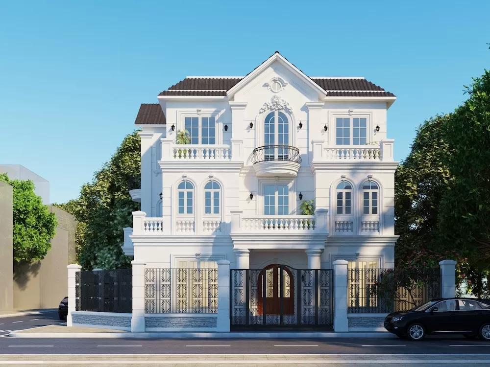 Nhà vuông 3 tầng tân cổ điển mái thái