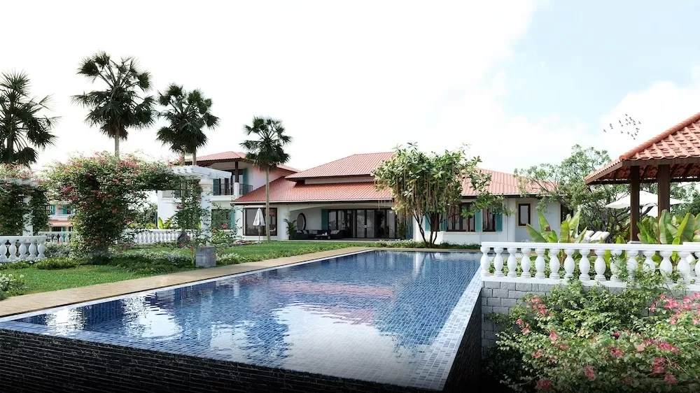 Nhà vuông nghỉ dưỡng mái thái hiện đại