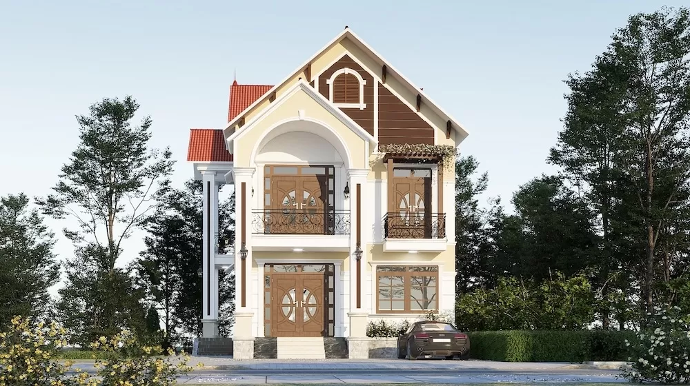 Biệt thự vuông sân vườn mái thái 2 tầng 9x10m tân cổ điển