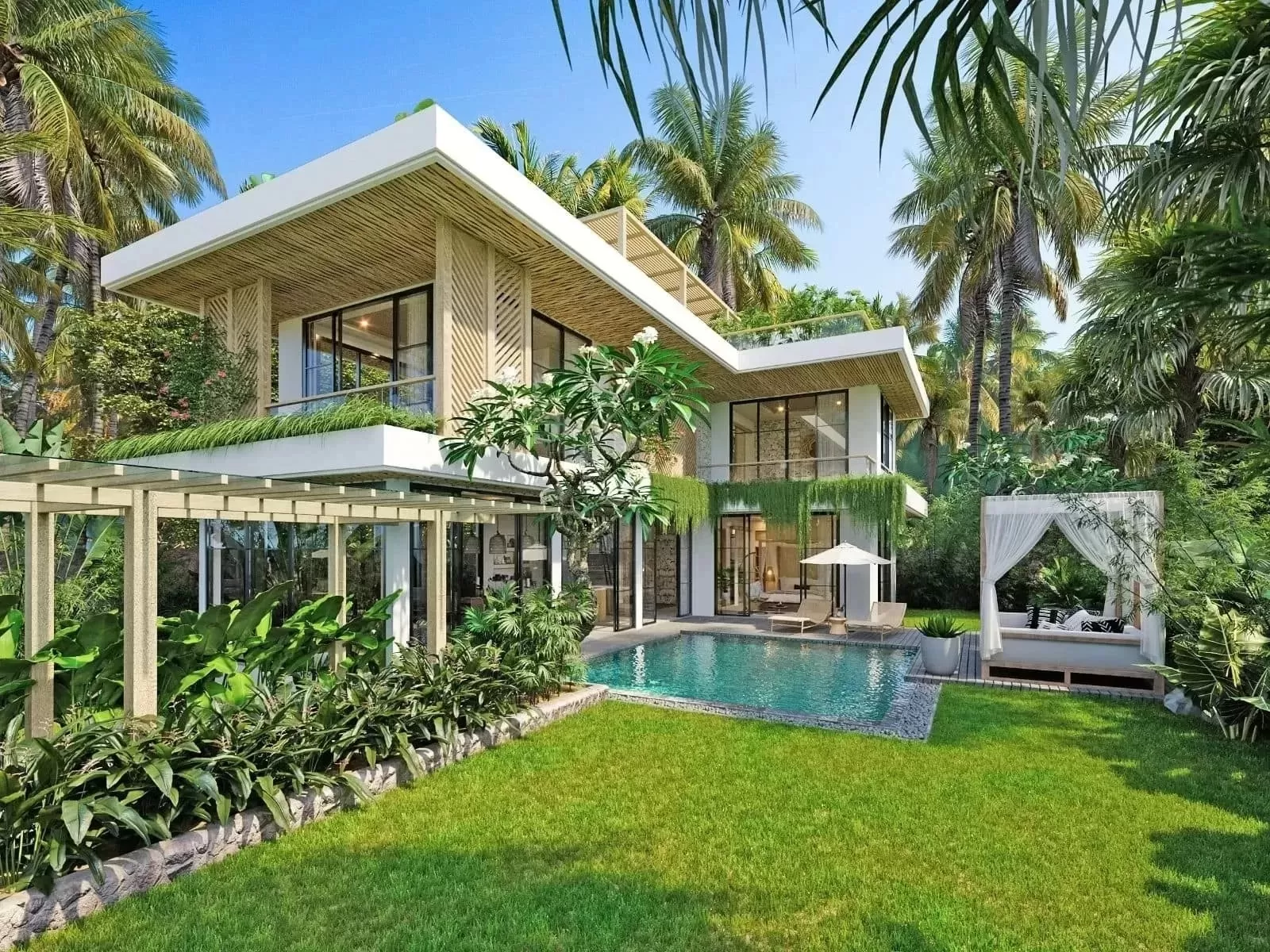 Bản vẽ nhà biệt thự vườn 2 tầng chữ L
