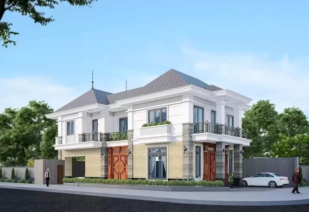 Mẫu nhà phố 2 tầng mái nhật 2 mặt tiền