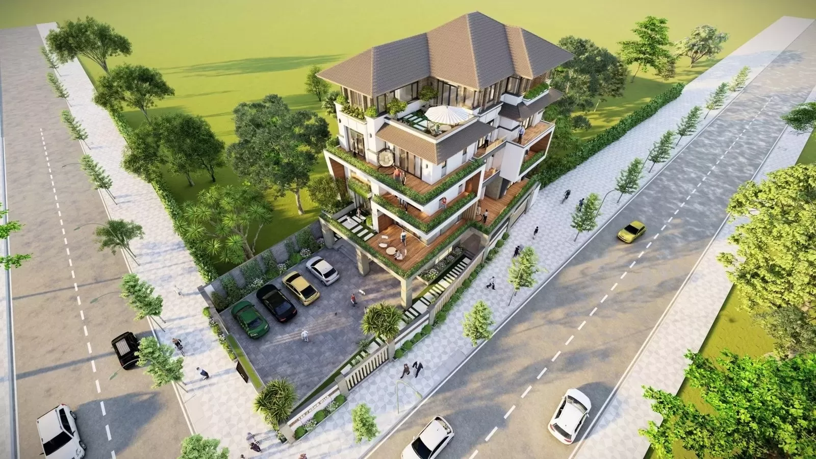 Thiết kế biệt thự 4 tầng 2 mặt tiền hiện đại 