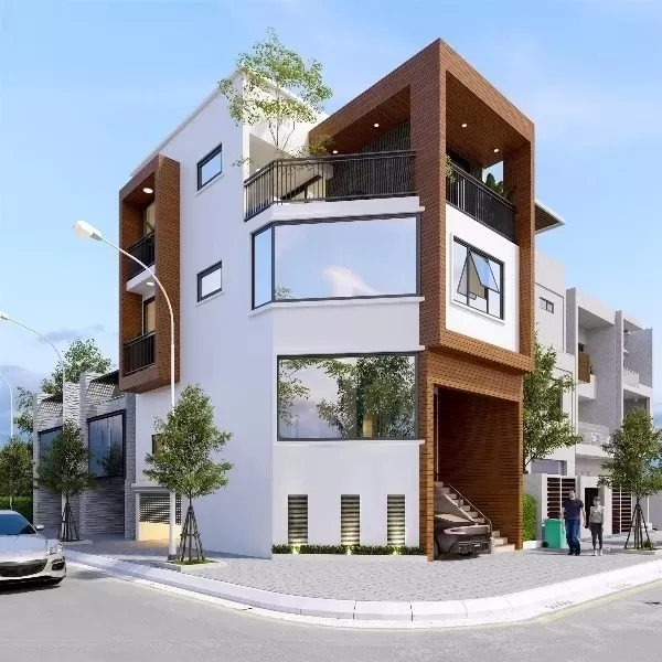 Mẫu nhà 2 mặt tiền vát góc 2 tầng độc đáo 