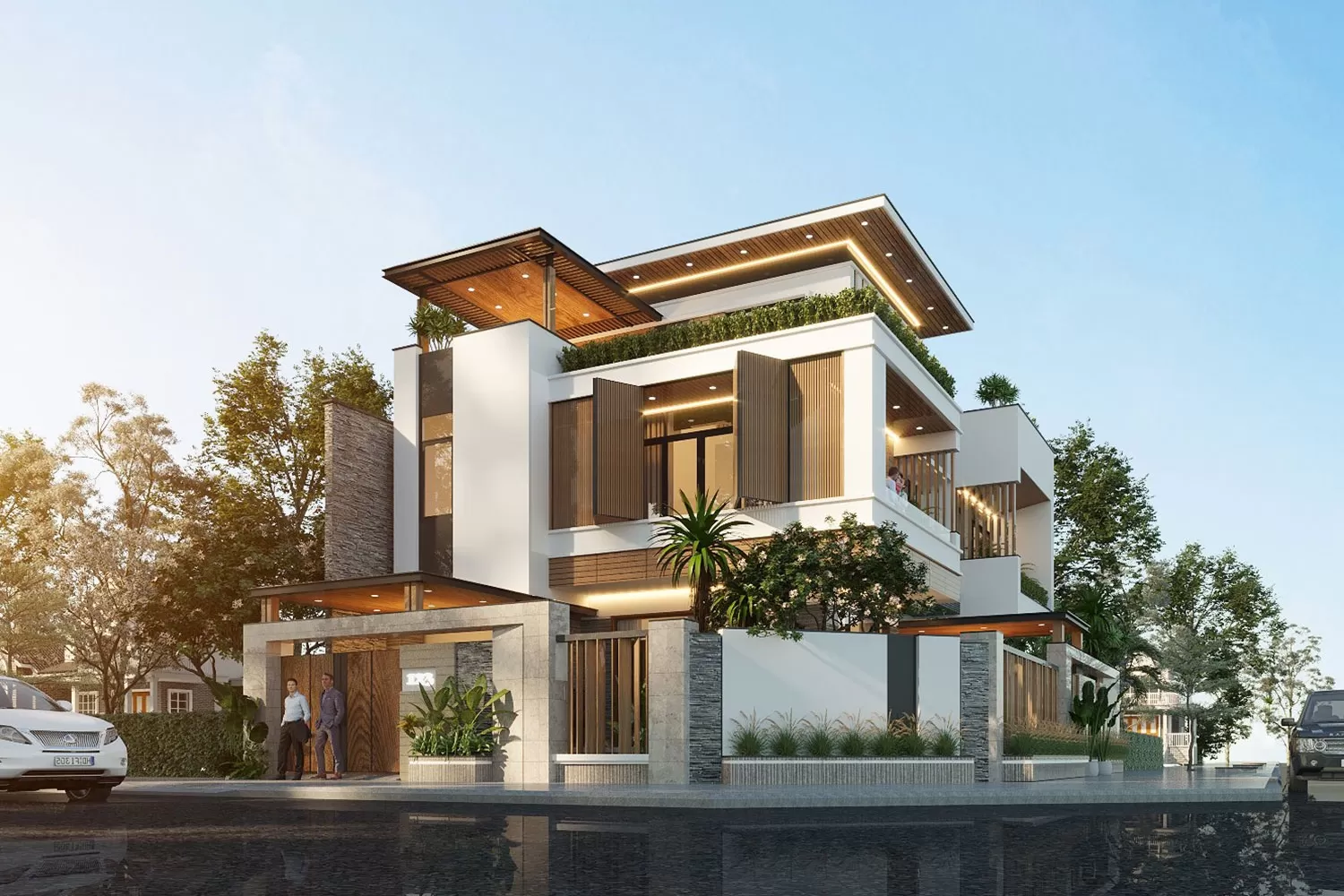 Mẫu nhà biệt thự vát góc mái bằng đẹp