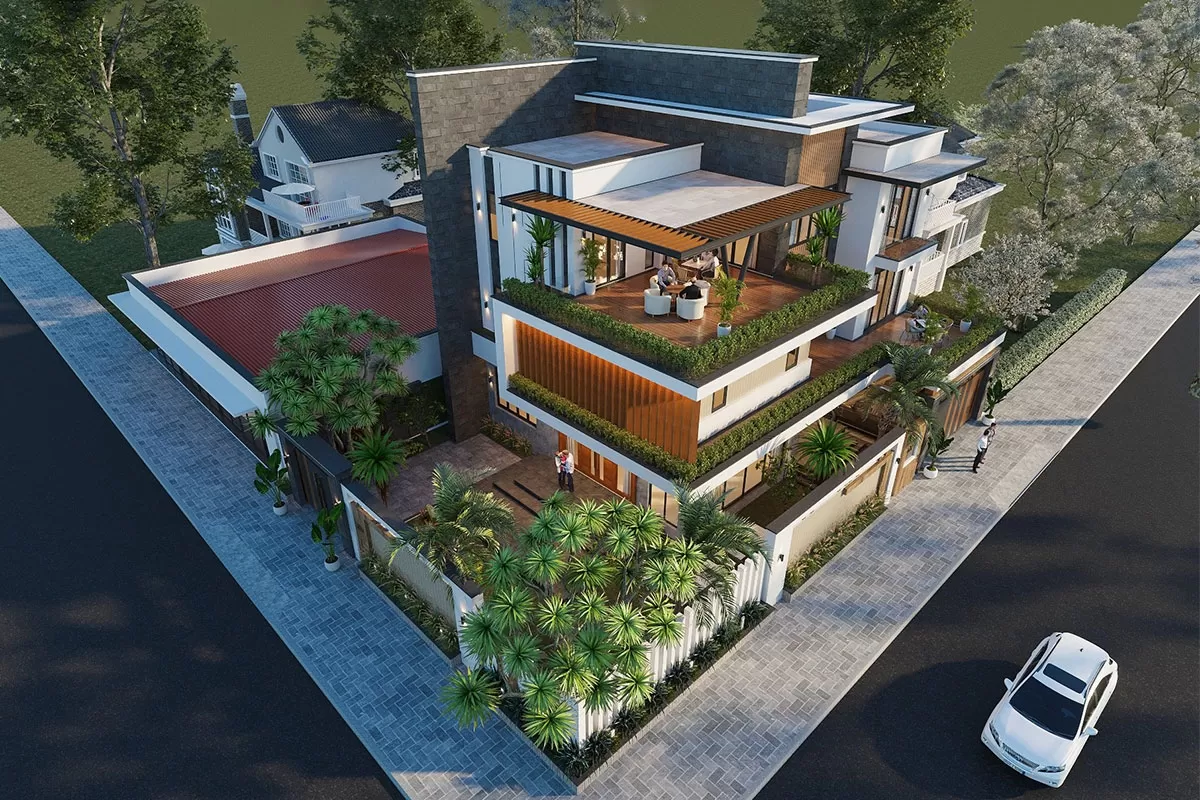 Biệt thự 3 tầng chiều rộng 16m sâu 10m