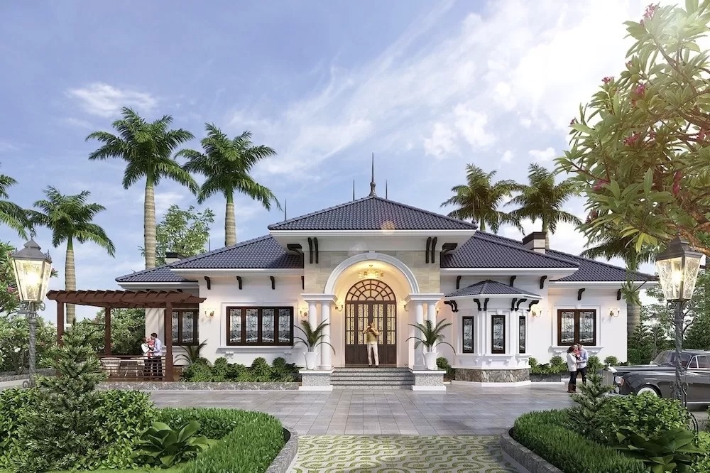Mặt bằng nhà 2 tầng mái nhật 150m2