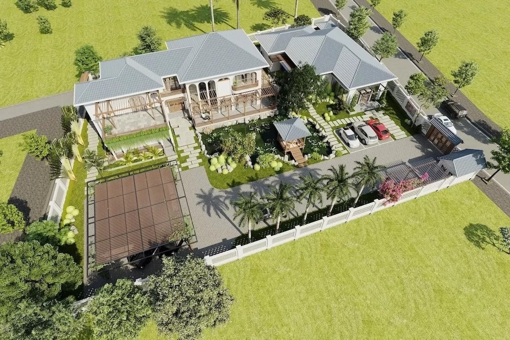 Nhà vườn đẹp 2 tầng mái nhật 