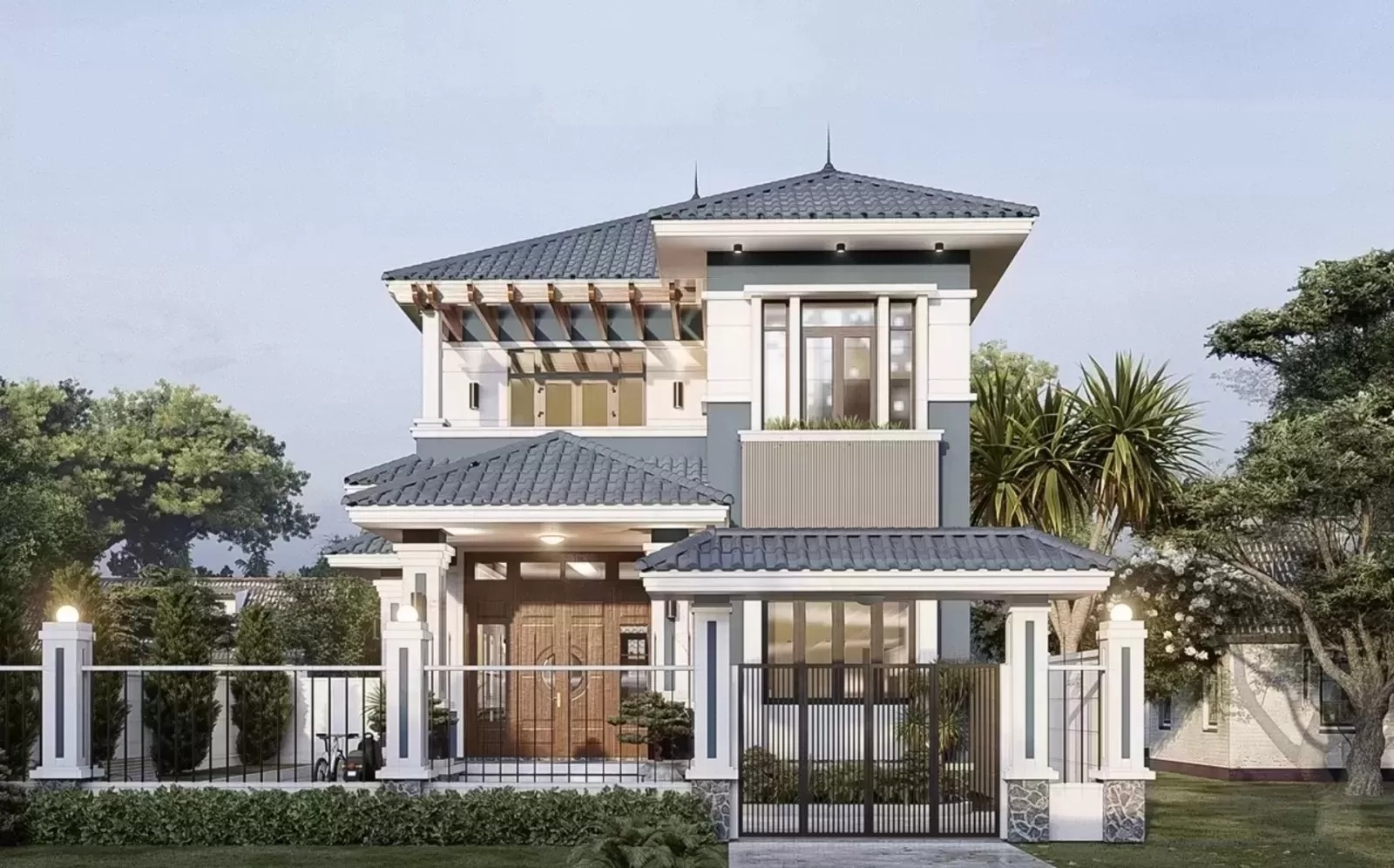 Mặt bằng nhà 2 tầng mái nhật mặt tiền 8m
