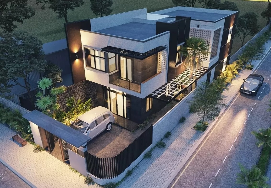Thiết kế nhà 2 mặt tiền đơn giản
