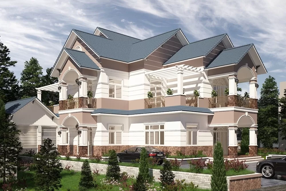 Nhà biệt thự vườn mini 2 tầng mái thái kiểu Pháp