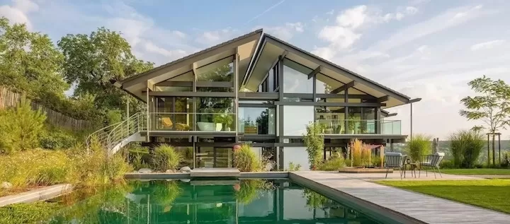 Kiến trúc biệt thự mái kiểu thái thường được kết hợp với sân vườn rộng
