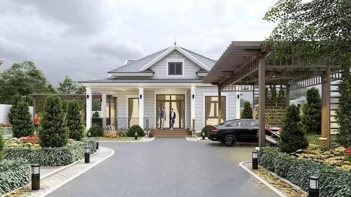 Nhà vuông mái thái 150m2 4 phòng ngủ 1 tầng