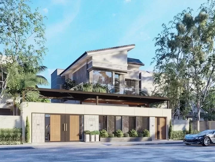 Nhà mái thái lệch 2 tầng 5 phòng ngủ 90m2