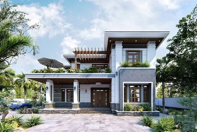 Nhà vườn chữ L mái bằng