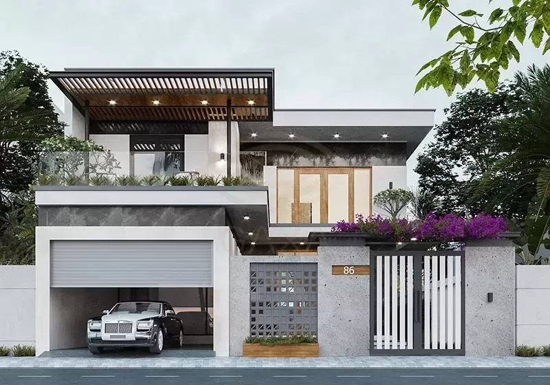 Nhà 2 tầng mái bằng hiện đại
