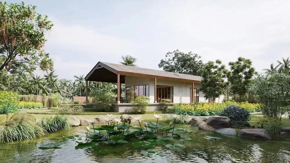 Nhà sân vườn 1 tầng có ao cá