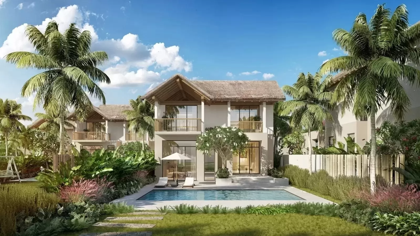 Thiết kế nhà 2 tầng sân vườn có bể bơi