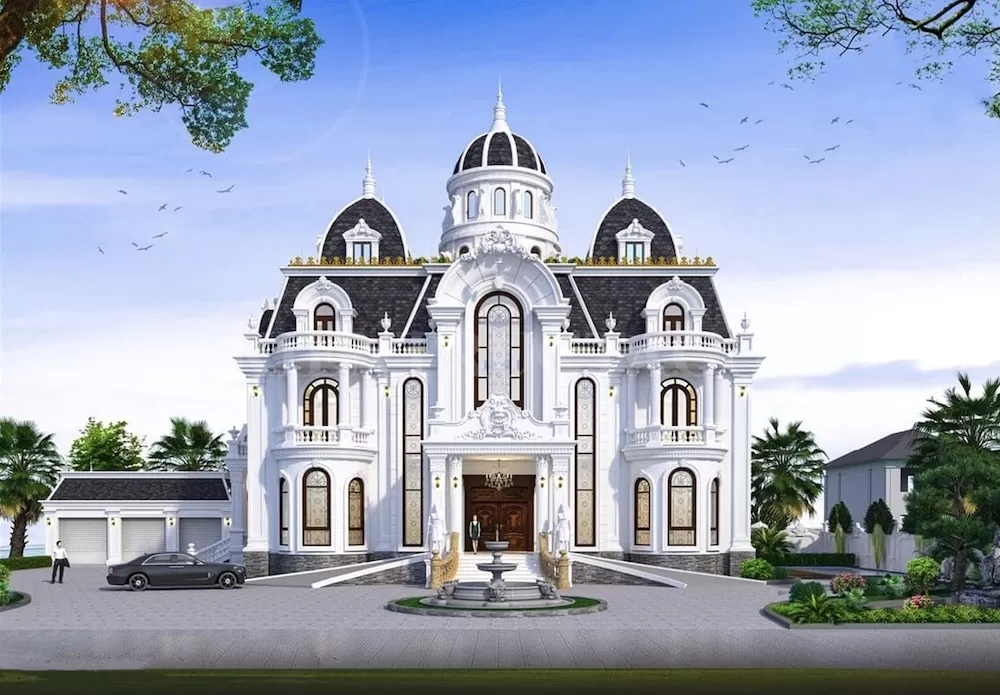 Mẫu thiết kế nhà lâu đài đẹp kiểu dinh thự tạo dựng không gian lộng lẫy