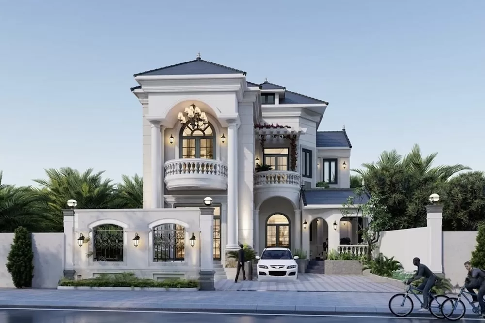 Mẫu biệt thự vườn 2 tầng mái nhật phong cách lâu đài tân cổ