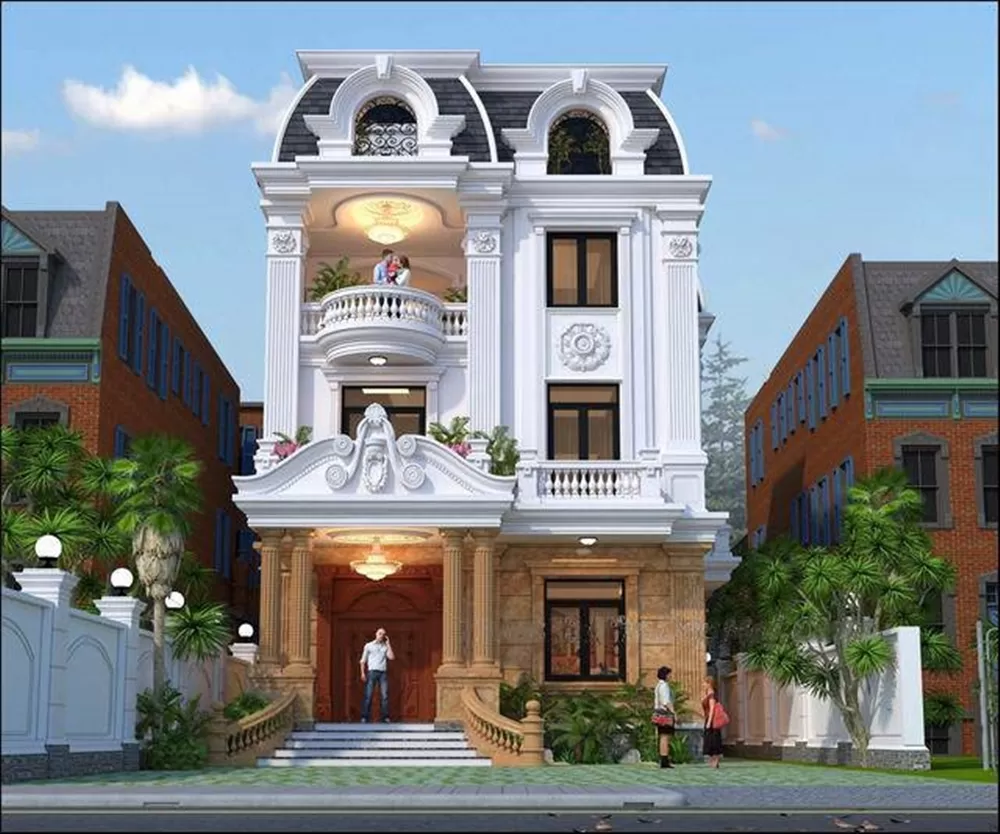biệt thự cổ điển 2 tầng mái Mansard thiết kế với không gian thoáng đãng