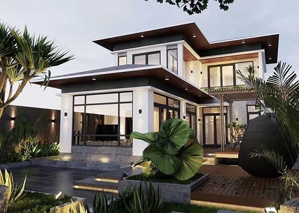 Thiết kế hiện đại sử dụng ô cửa kính lớn khiến ngôi nhà thoáng đãng