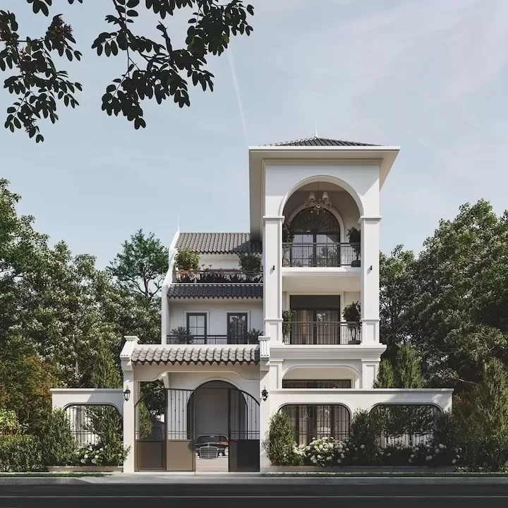 Biệt thự 2 tầng hình chữ L 1 tum tân cổ điển châu Âu
