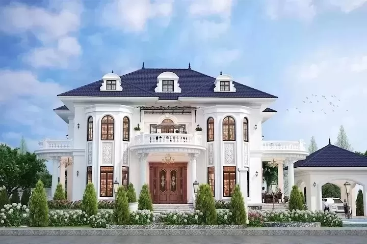 Mẫu biệt thự nhà vườn 2 tầng 1 tum diện tích 250m2 kiểu Pháp