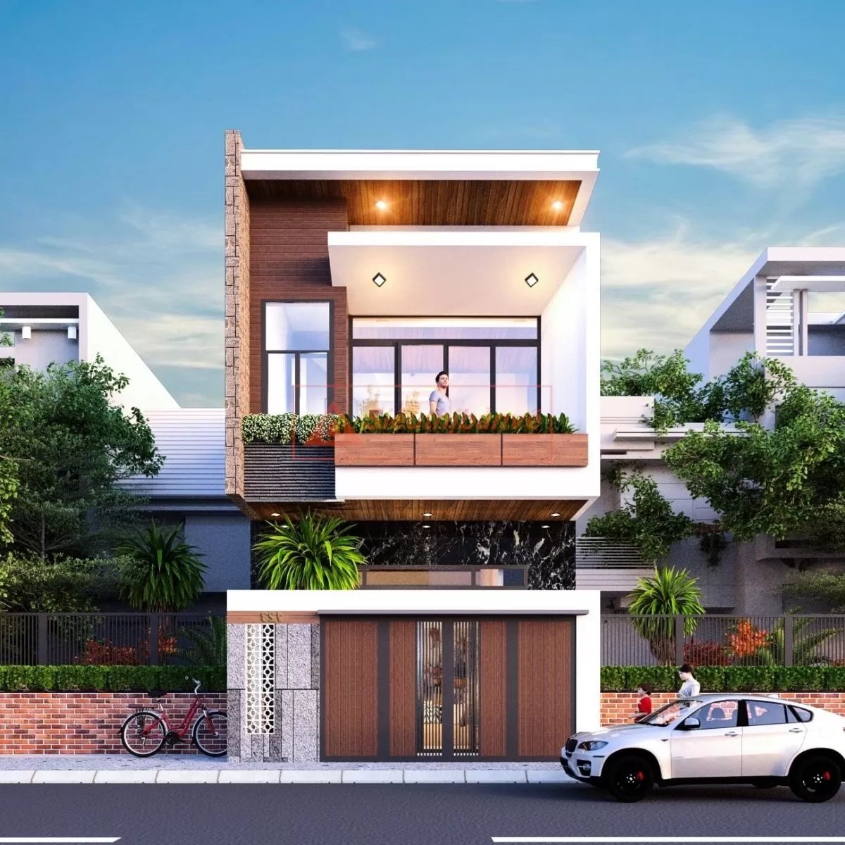 Mẫu nhà vuông 2 tầng đơn giản hiện đại