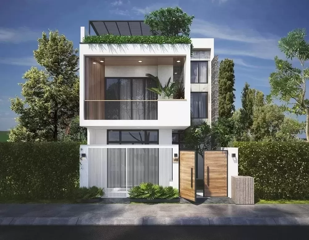 Mẫu nhà mặt tiền 10m mái bằng