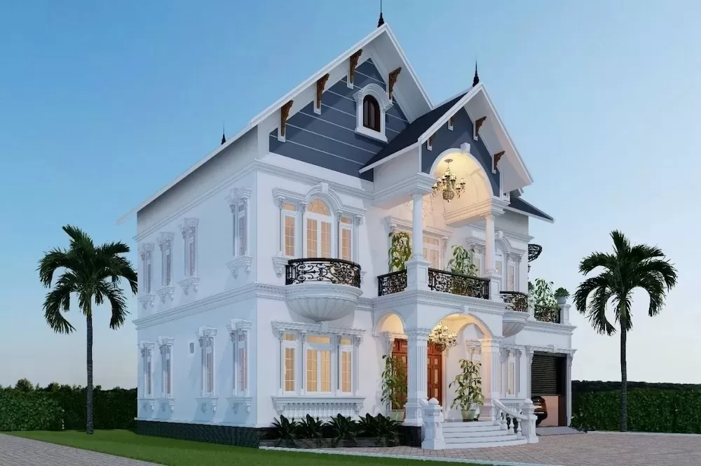 Biệt thự ở quê 2 tầng 1 tum kiểu Pháp tân cổ điển