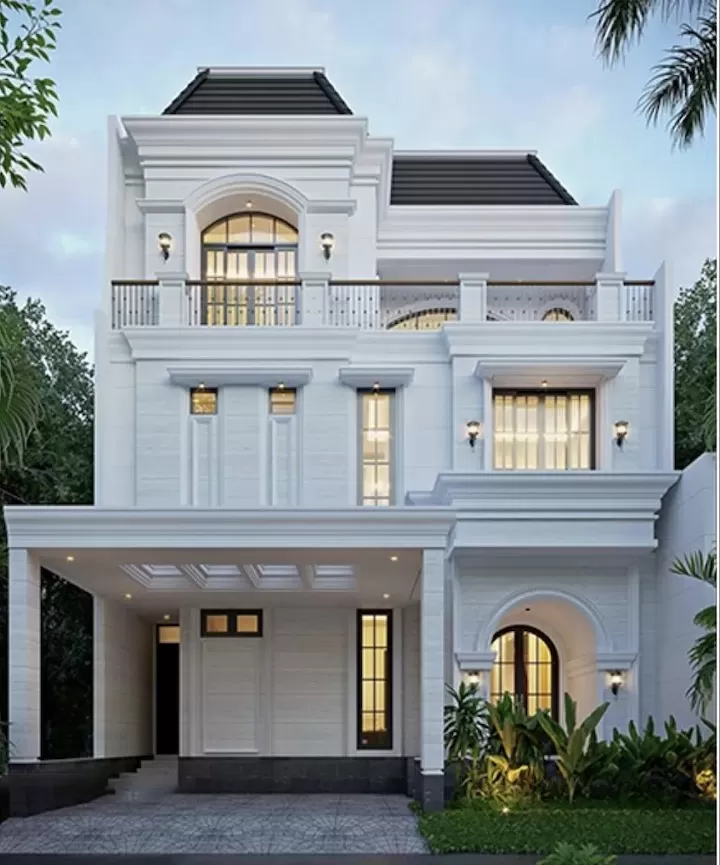 Kiến trúc nhà pháp hiện đại 2 tầng 1tum 4 phòng ngủ