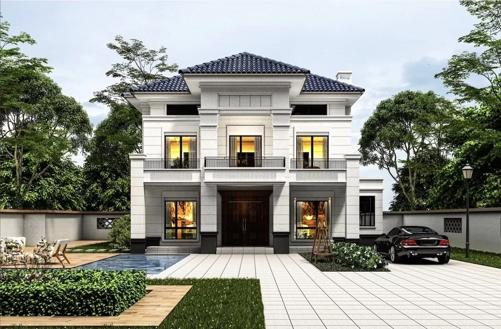 Nhà biệt thự mini sân vườn 2 tầng 1 tum kiểu Pháp hiện đại 120m2