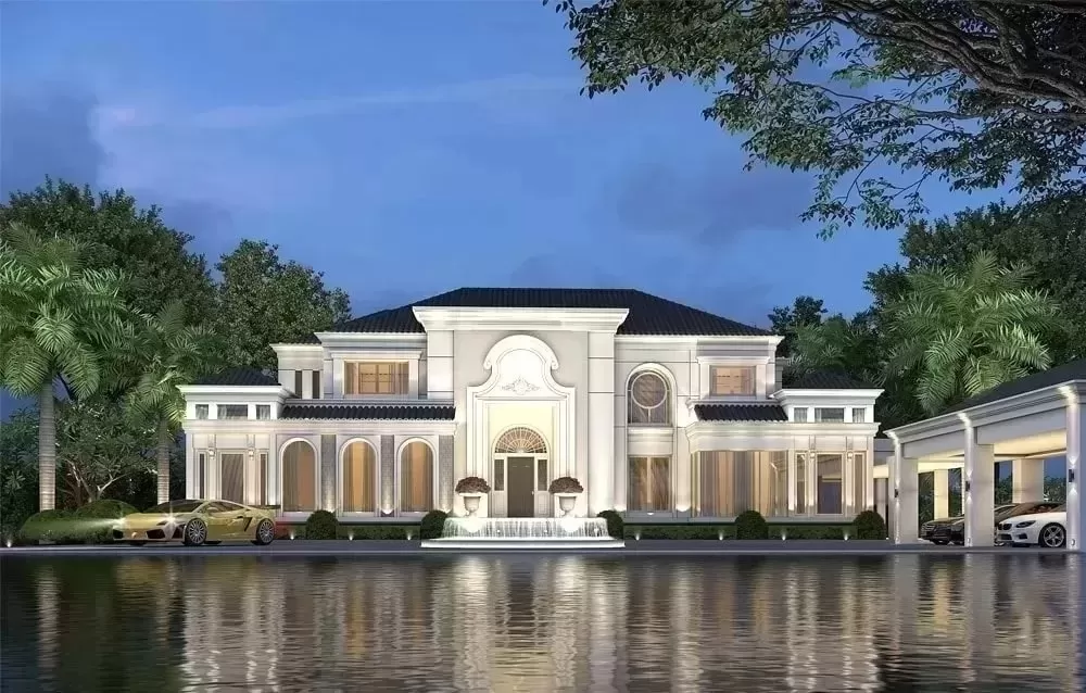 Mẫu nhà dinh thự kiểu pháp bên hồ 2 tầng 1 tum