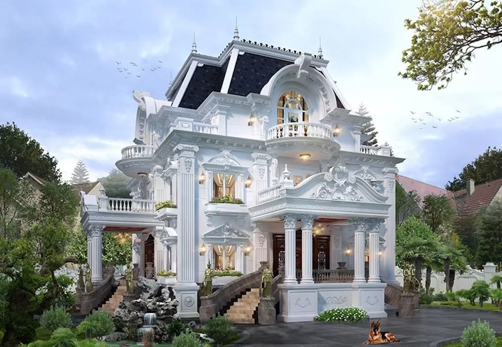 Nhà vuông 2 tầng 1 tum cổ điển Pháp tại Hà Tĩnh