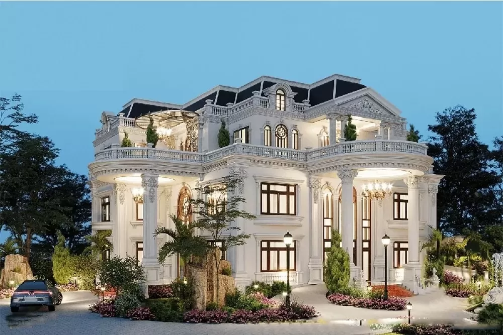 Mẫu nhà biệt thự cổ điển 2 tầng 1 tum mái mansard phong cách Pháp