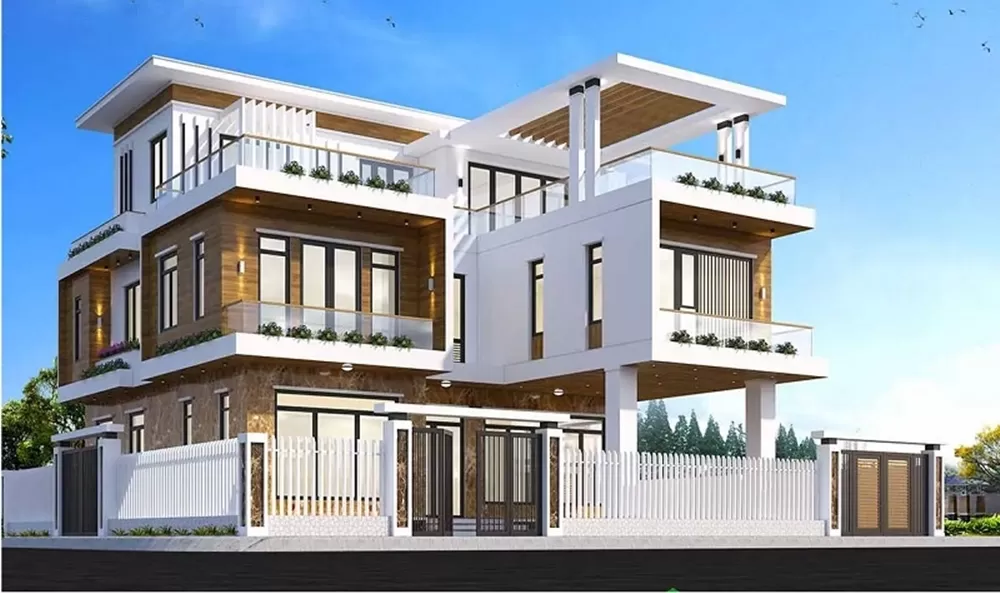 Mẫu nhà chữ L 2 tầng mái bằng được nhiều gia chủ đánh giá cao tính thẩm mỹ, chi phí xây dựng