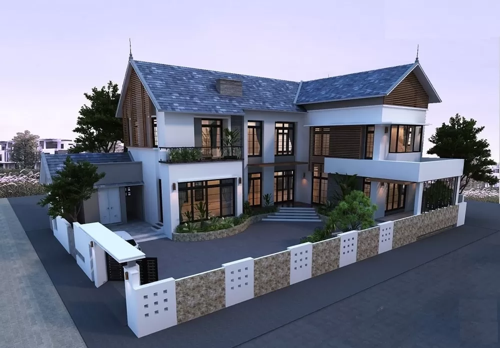 Mẫu nhà chữ L 2 tầng 100m2 là một ngôi nhà sang trọng và đẳng cấp
