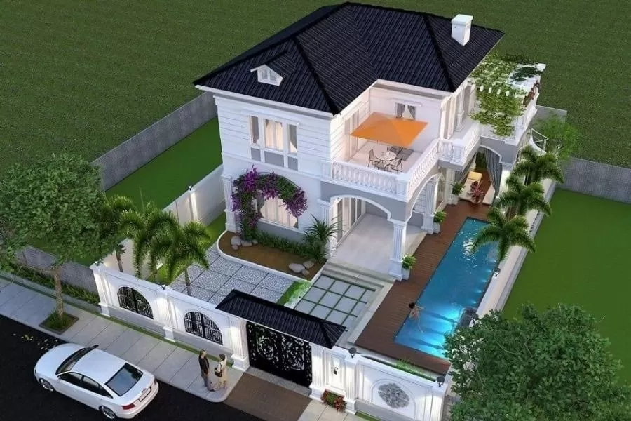 Mẫu nhà vuông có hồ bơi