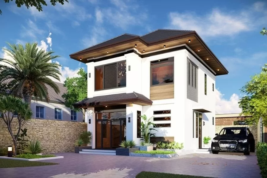 Mẫu nhà vuông 2 tầng hiện đại 100m2
