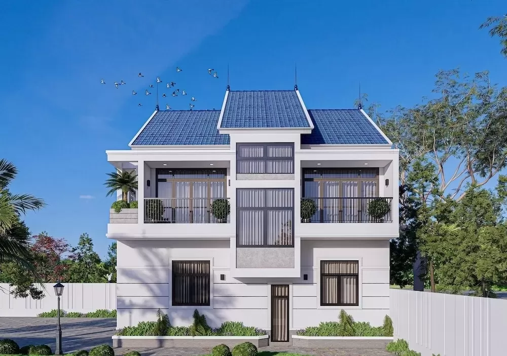 Nhà vuông 2 tầng mái bằng 9x10m