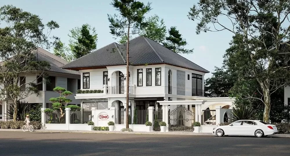 Nhà vuông 2 tầng mái thái
