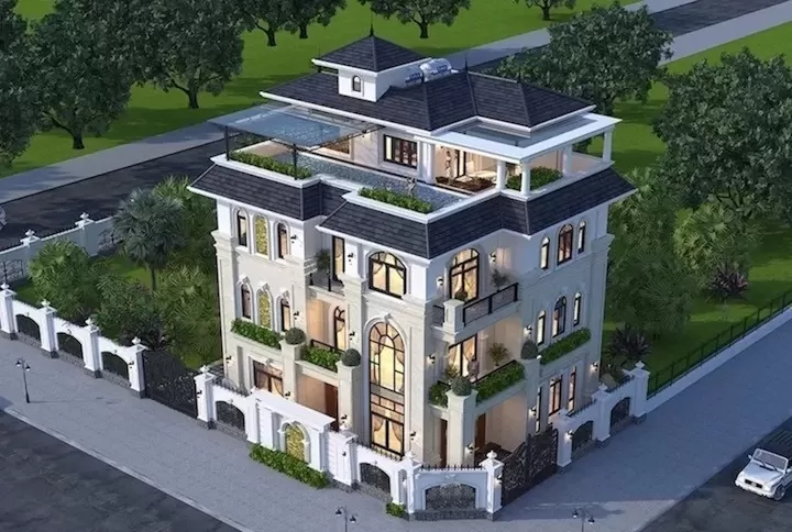 Biệt thự 4 tầng 1 tum sang trọng có bể bơi ở sân thượng
