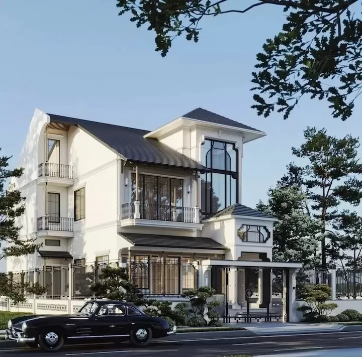 Mẫu thiết kế nhà phố 3 tầng 5 phòng ngủ phong cách Indochine sang trọng