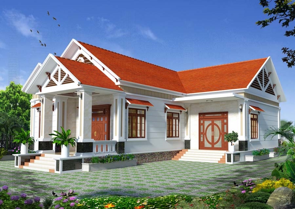 Nhà chữ l 1 tầng 4 phòng ngủ 1 phòng thờ