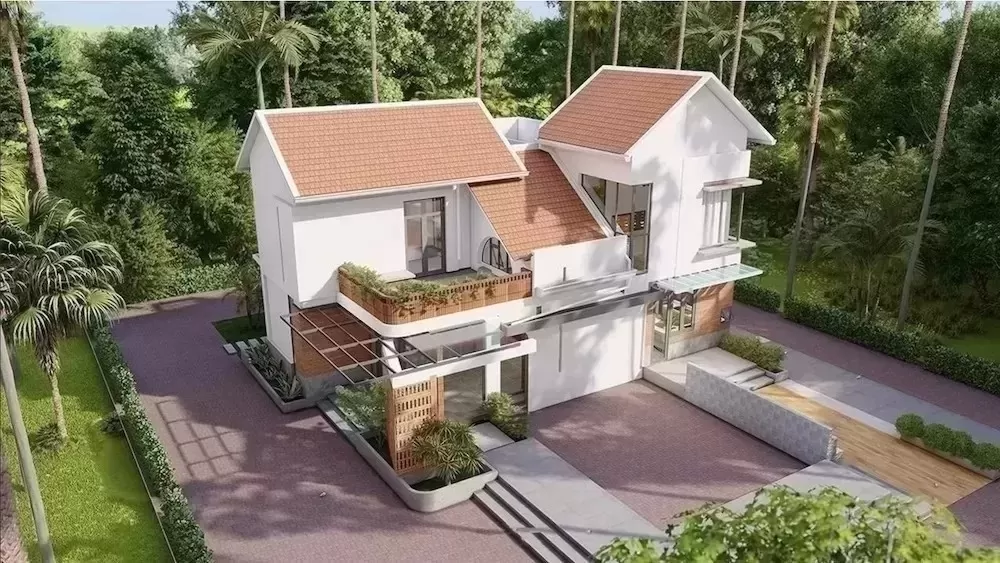 Mẫu nhà mái thái ở nông thôn 2 tầng 4 phòng ngủ