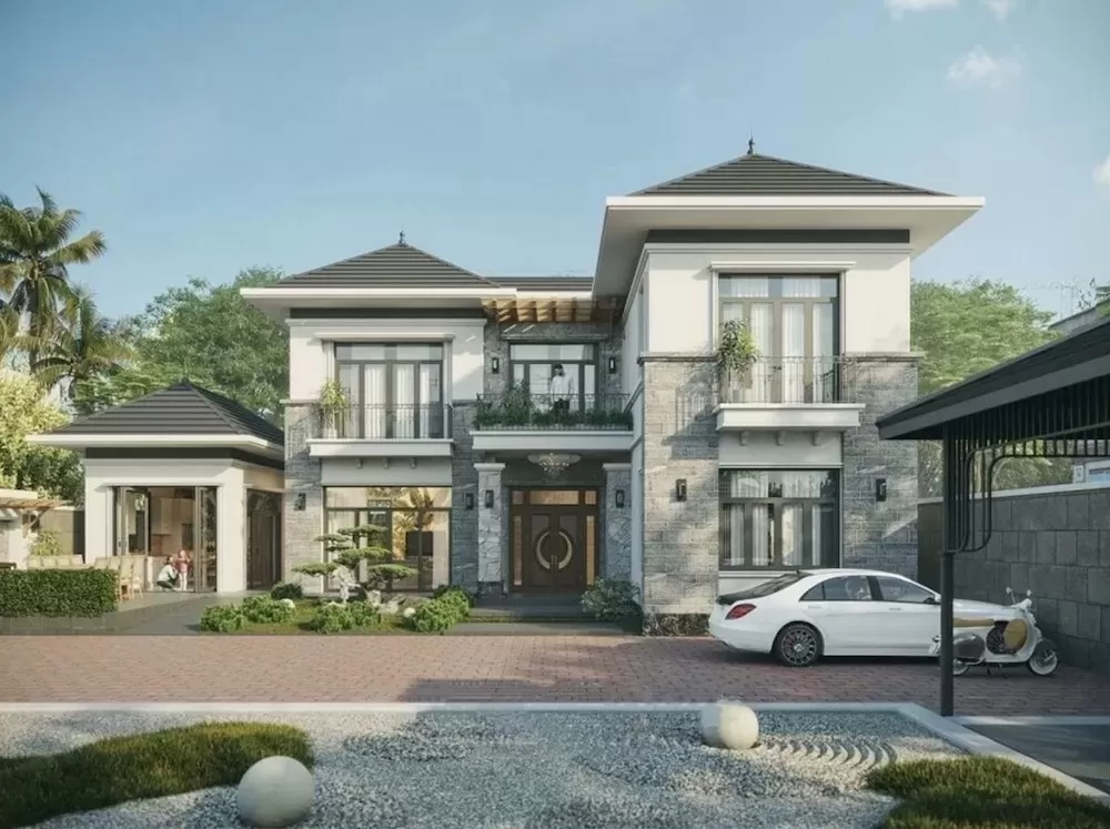 Mẫu nhà mái nhật ở nông thôn 2 tầng 4 phòng ngủ
