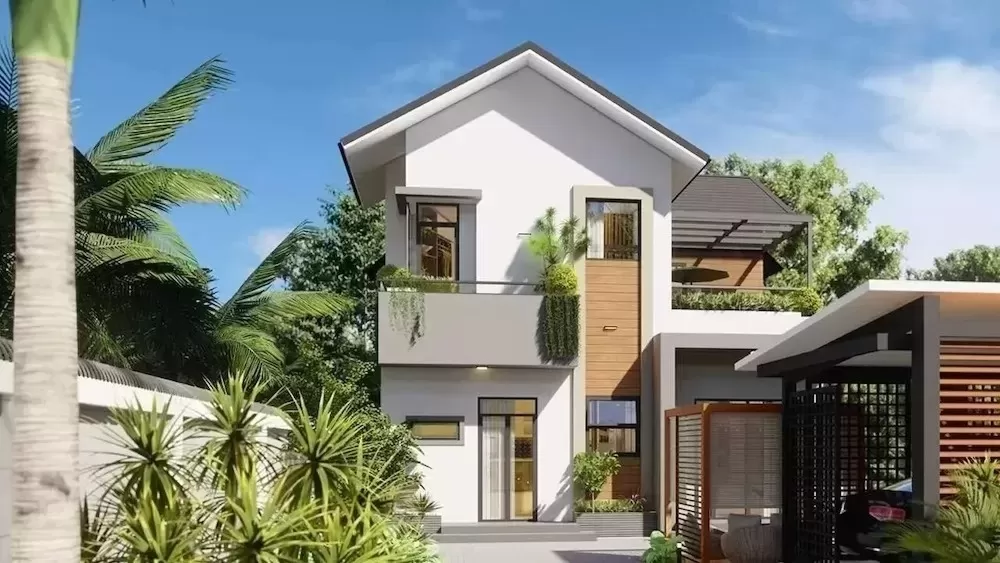 Nhà chữ L 2 tầng ở nông thôn 4 phòng ngủ 9x13m