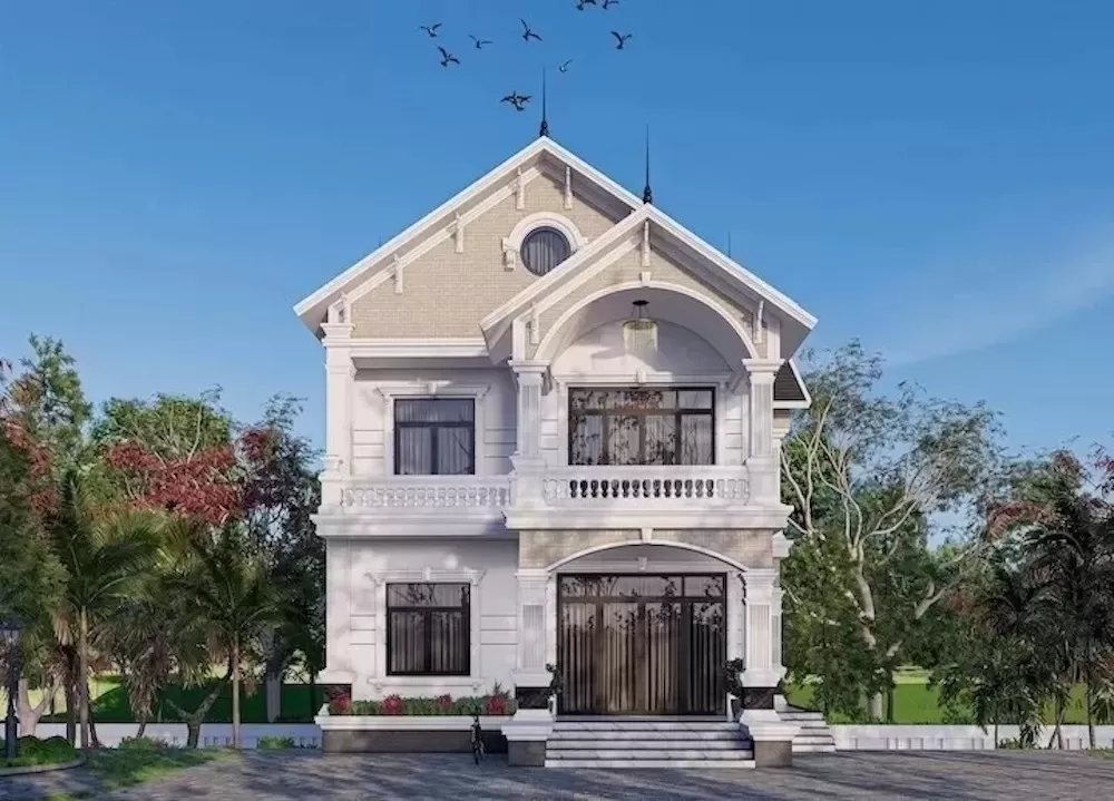 Kiến trúc nhà vuông 2 tầng 4 phòng ngủ ở nông thôn 1,3 tỷ