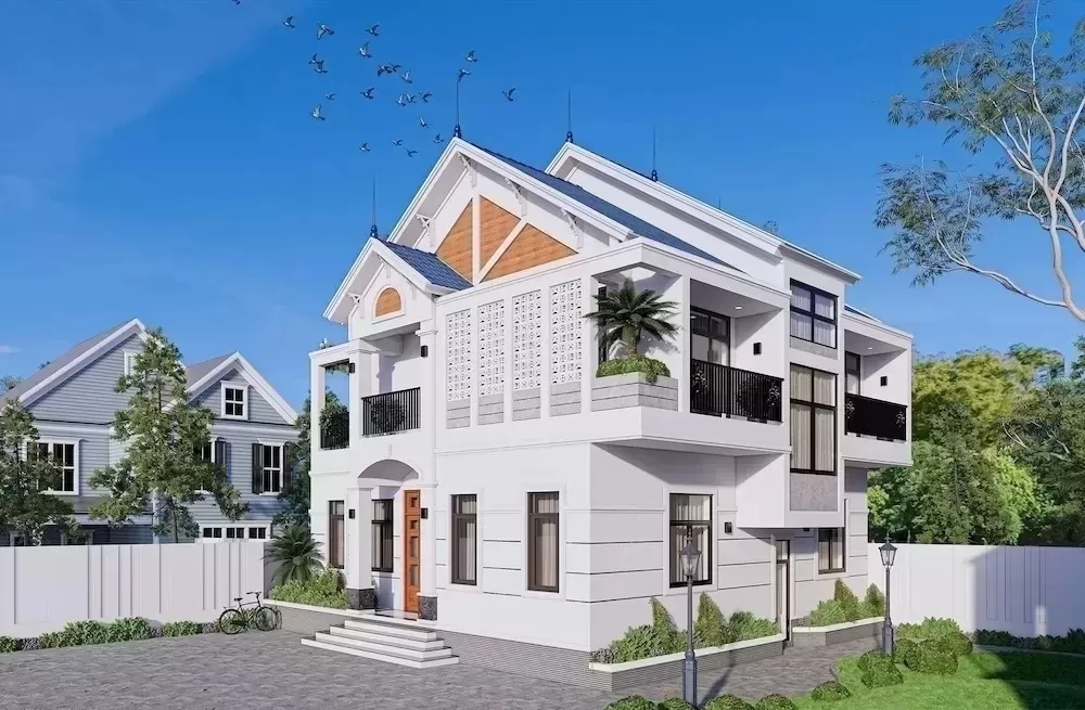 Thiết kế nhà 2 tầng hiện đại ở nông thôn 4 phòng ngủ