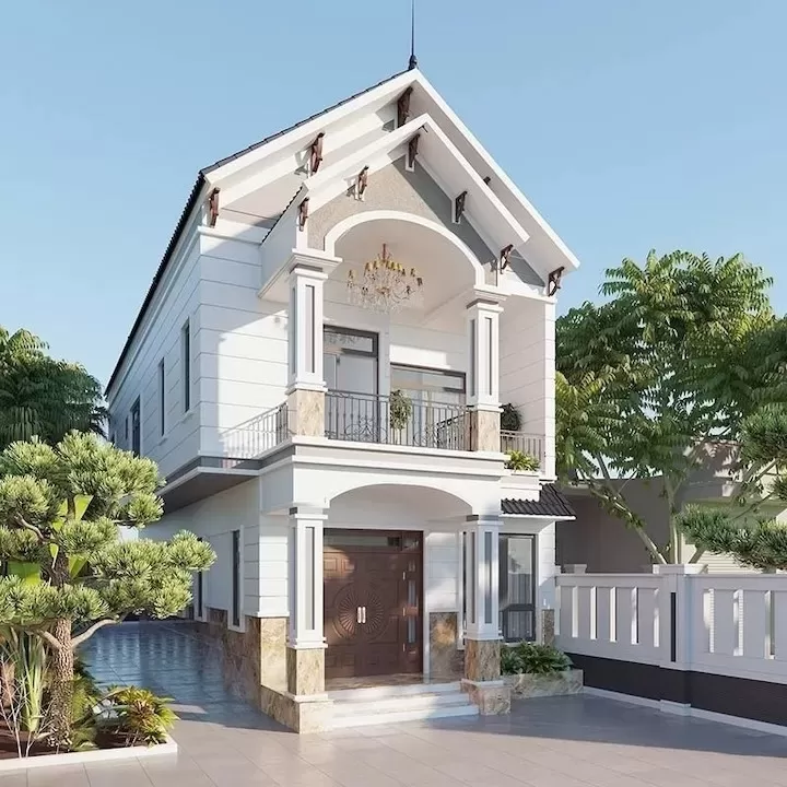 Mẫu nhà 2 tầng tân cổ điển 4 phòng ngủ ở nông thôn 8x15m